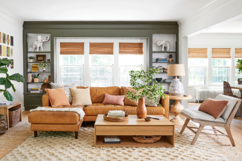 Fresh green living room accents